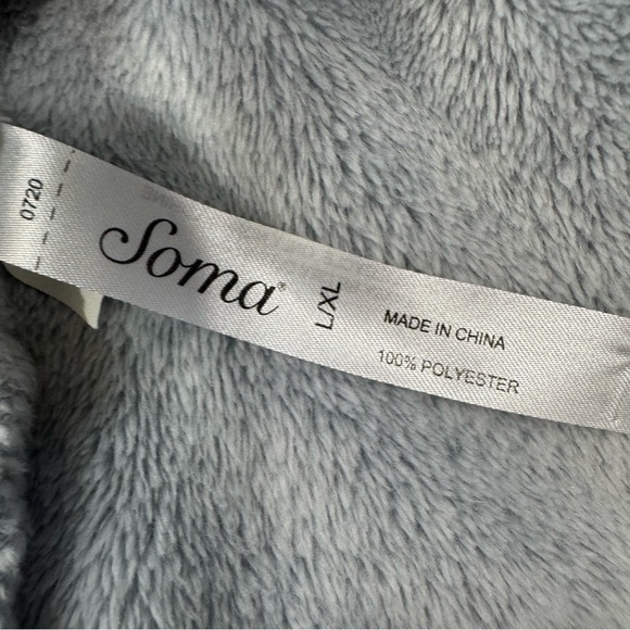 Soma Plush Blue/Gray Embossed Leopard Print Robe Belted Lounge Cozy Size L/XL - Picture 8 of 10